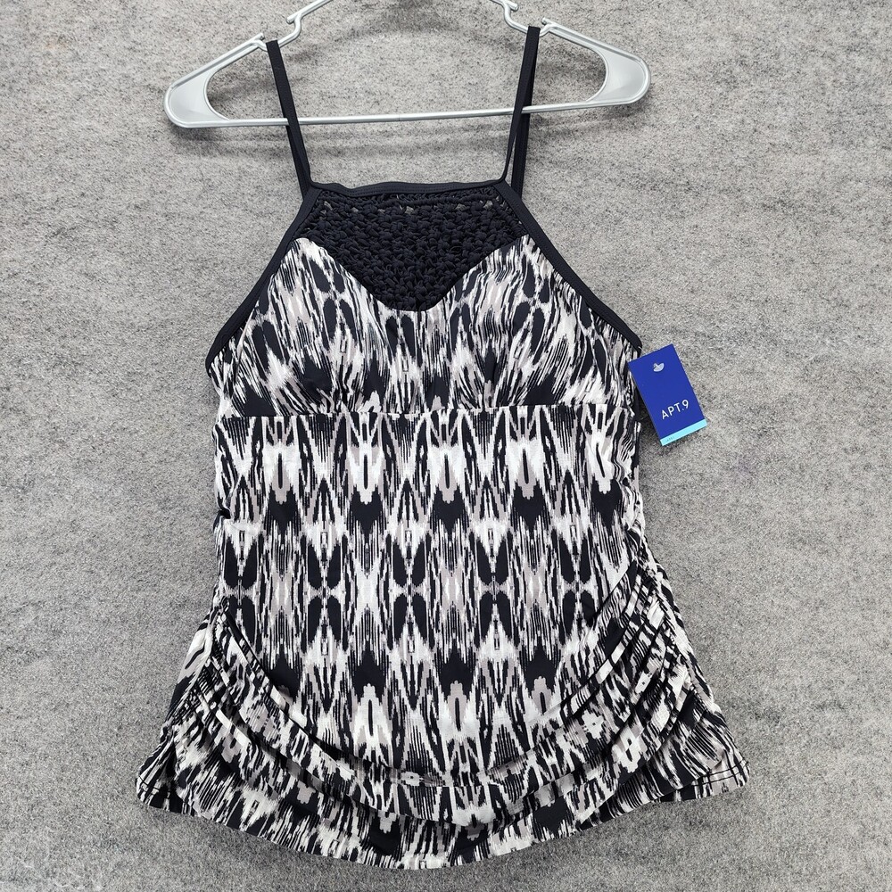 APT 9 Tankini Womens Large Black White Swimwear